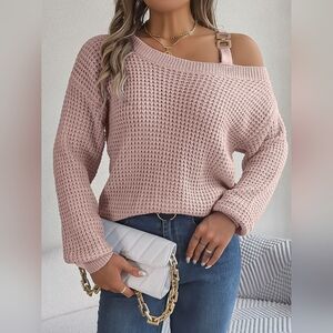 Pink Off-Shoulder Knit Sweater